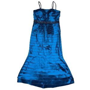 Niteline Convertible Strap Mermaid Tiered Evening‎ Gown Blue Size 10P Formal